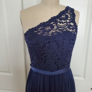 David's Bridal One Shoulder Long Lace Bridesmaid Dress